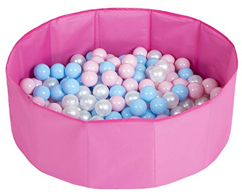 Selonis Piscina Pieghevole Con 100 Palline Colorate, Rosa:Azzurro/Rosa Chiaro/Perla