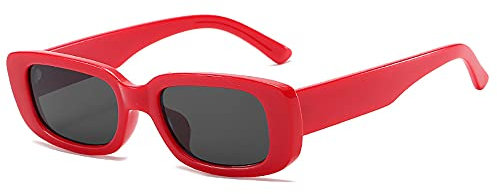 RUNHUIS Retro Rechteck Sonnenbrille Damen Herren Vintage Small Square Fashion Brille Rot