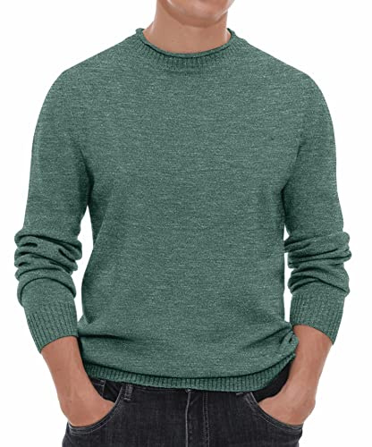 Hisir Men's Jumpers Tops Winter Warm Knitted Crew Neck Jumper Long Sleeve Soft Cozy Mock Neck Knitwear Pullover Sweaters for Men (Green, S)