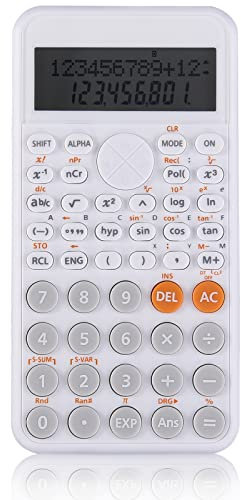 EooCoo Wissenschaftlicher Taschenrechner, Beginn der Schule, Hochschule, schlank, tragbar, zweizeilige Anzeige, multifunktionale Berechnung, für höhere Mathematik, Lernwerkzeuge, Büro – Weiß