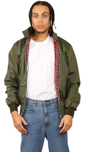 janisramone Chaqueta de invierno Harrington para hombre y niño, con cremallera, clásico, retro, de los años 70, caqui, M