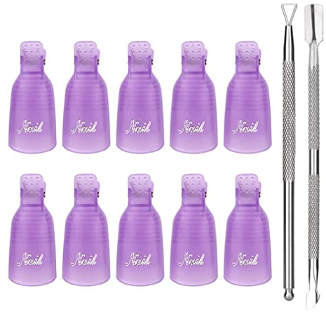 Haobase Lot de 10 clips en plastique acrylique pour nail art et 2 repousse-cuticules