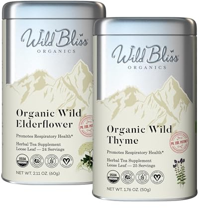 Respiratory and Bronchial Wellness Tea - Organic Wild Elderflower and Thyme Immune Support - 50 Servings