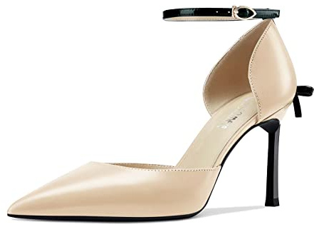 Castamere Femmes Aiguille Haut High Talon Heel Pointu Bout Escarpins Lanières Cheville Two-Piece Nœud Papillon Dress 8.5 CM Heels Beige 42 EU