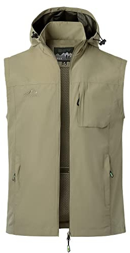 MeiLayM Hombres Verano Outdoor Casual Pesca Chaleco Multi Bolsillo Extraíble con Capucha Fotografía Camping Caza Chaleco sin mangas Bolsillos con cremallera Deportes Chaleco