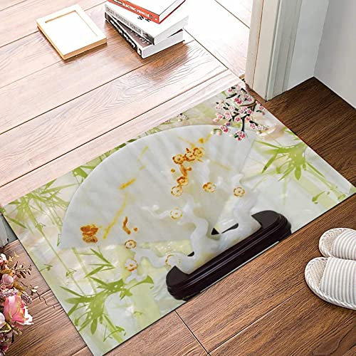 Weich Badezimmerteppich 50x80 cm,Luxus-Dekoration Pflaume Bambus chinesische grüne Blätter weißen Hintergrund,Rutschfest waschbar Badematte, Badteppich Mikrofaser Saugfähig Badvorleger Duschvorleger