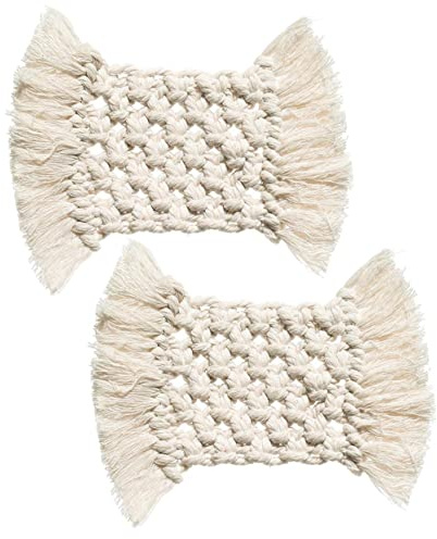 Set de Table en Macramé Tissé Main en Coton Beige 2 Pièces Style Bohème pour Protection de Table et Décoration Lors de Rassemblements Domestiques