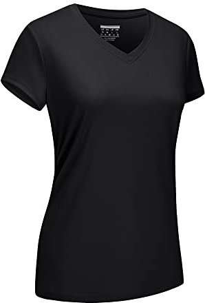 EKLENTSON Ladies Gym Top UPF 50+ Sun Protection V-Neck Short Sleeve Top Quick Dry Workout Yoga T-Shirts Black,M