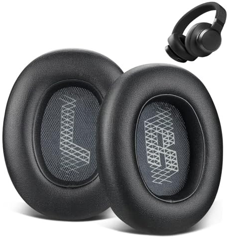 HoneTeek Replacement E65 Earpads for JBL Live E65BTNC, 650BTNC, 660BTNC, 750NC Duet NC Headphone Ear Cushions with Softer Leather, Repair Parts, Black