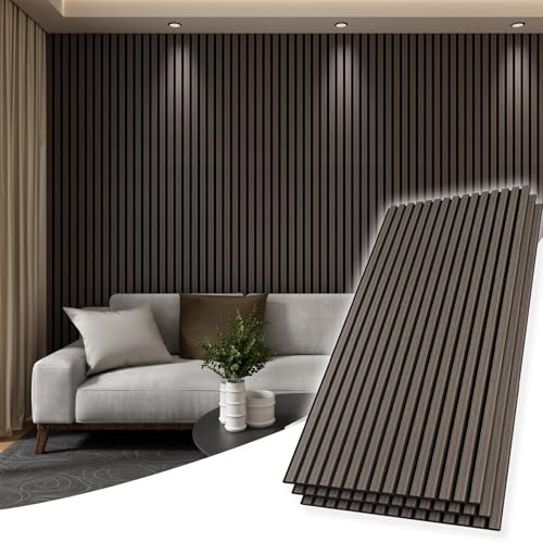Elvone 2PCS Wood Wall Panels, 3D Fluted Sound Absorbing Slat Wall Paneling in Walnut, Wood Finish Sound Proof for Wall and Ceiling