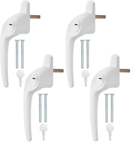 Bwintech 4 Pcs Offset White UPVC Aluminium Window Handle, Left Hand, 43mm Spindle for Indoor and Outdoor UPVC Window