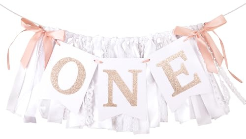 1st Birthday High Chair Banner, Elegant First Birthday Tassel Banner One Highchair Banner Birthday Photo Backdrop Wall Hangings for Girl Boys Gift Baby Shower Bedroom Party Decor