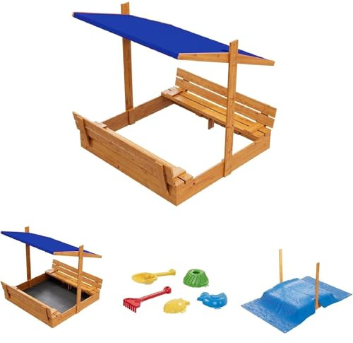 Arenero de madera con banco de techo cubierta impregnada caja de arena 150 cm (azul oscuro)