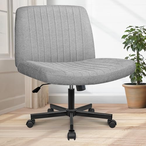 Orange Factory Criss Cross Chair Wheels Wide Cross Legged Office Desk Vanity Chair Comfy Fabric Armless Adjustable Swivel for Home Computer Task (Grey Wheel, Fabric)