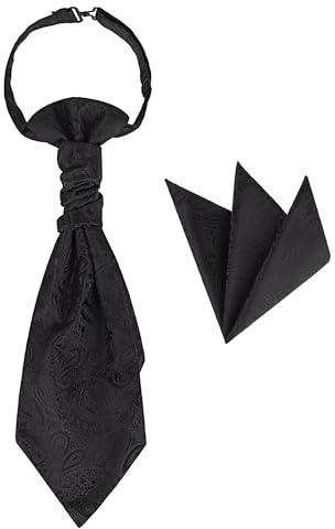 WANYING Corbata y pañuelo de bolsillo para hombre, 2 en 1, ajustable, con cierre de gancho, corbata de boda en bodas, diseño de cachemira, color negro, With Pocket Pocket Black, Talla única