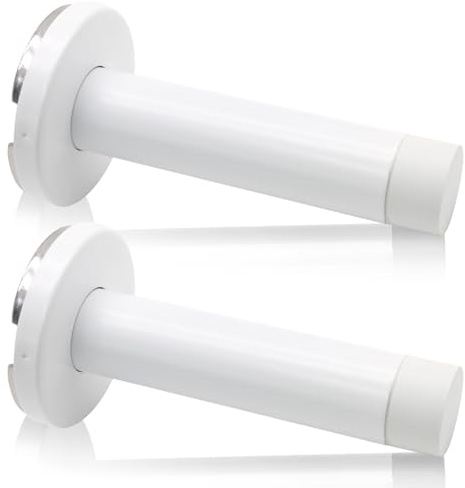 PHITUODA Paquete de 2 topes de puerta de acero inoxidable de 3.5 pulgadas, amortiguadores de sonido, topes de puerta con punta de goma suave, protector de puerta de pared, color blanco