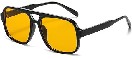 WDZAYXC Occhiali da sole retrò per uomo e donna, alla moda, con montatura grande, nero/arancione, 60 mm