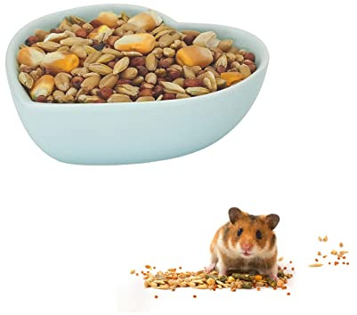 LuckyOpt Bol pour hamster, bol en céramique en forme de cœur lavable pour petit animal, bol d'eau pour cochon d'Inde, gerbille, hérisson, chinchilla, perroquet (bleu)