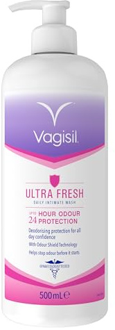 Vagisil Ultra Fresh Intimate Body Wash for Feminine Daily Care, 500ml, 24 Hour Protection, Hypoallergenic, Odour Shielding Technology