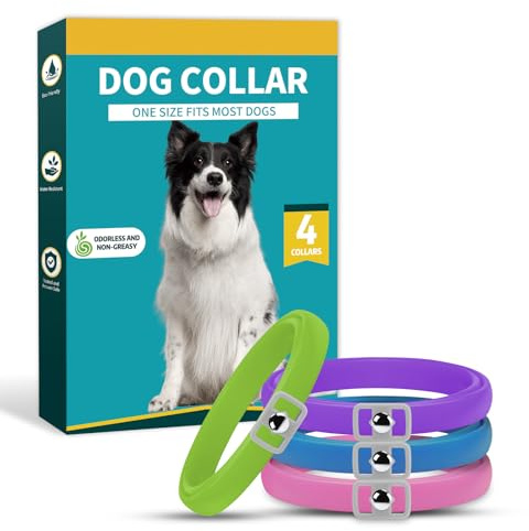 Enchvi 4 Pack Dog Collars, Comfortable Soft Rubber Dog Collar, Adjustable Waterproof Collars for Dogs and Puppies - Large Medium Small Dogs - Pink & Blue & Purple & Green (62cm)