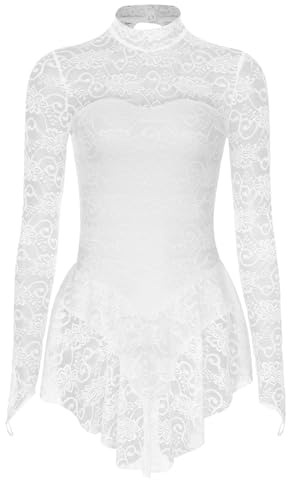 ranrann Justaucorps Danse Femme Tenue Patinage Artistique Robe Danse Classique Manches Longues Dentelle Costume Vêtement de Danse Gymnastique XS-XL