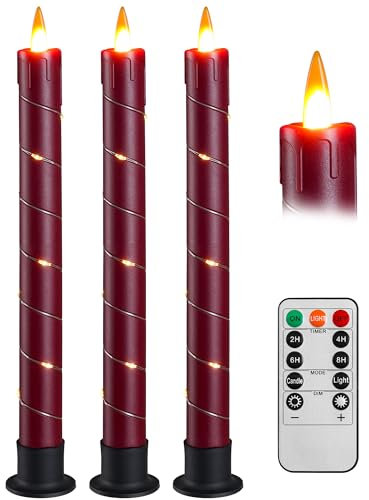 Da tre candele tremolanti senza fiamma a batteria, con candele da finestra a telecomando e LED 3D dinamico, 24 cm, per matrimoni, feste, decorazione della casa, colore: rosso