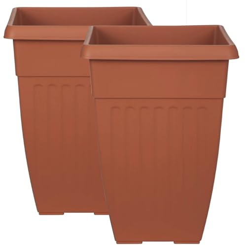 KetoBarrow Large Tall Planter Square Plastic Garden Flower Plant Pot for Patio Garden or Indoor Plants Terracotta 42cm (2)