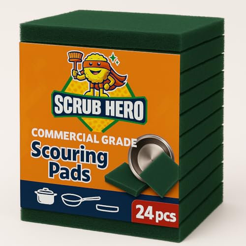 24 Pack Heavy Duty Scouring Pads | Scrub Hero | Commercial Grade | Household Scrubber | 3.9 x 5.9 inch (10 x 15 cm)