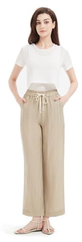 GLOWELFA Pantalon Large Fluide Femme Été Plissé Taille Haute Grande Taille avec Cordon | Tenue Légère Confortable Chic pour Vacances