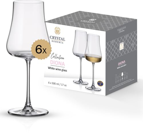 Crystal Bohemia Weißweingläser - 6er Set, je 500 ml, spülmaschinenfest, langlebig, kratzfest & bleifrei - Elegante Gläser aus Kristallglas - Ideal für Weißwein, Rosé & besondere Anlässe