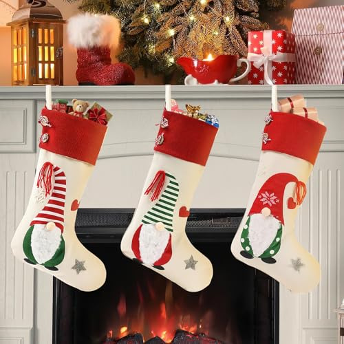 Shyllin 3 Stück Personalisiert Nikolausstrumpf, Gestrickt Weihnachtsstrumpf, Befüllen nikolausstiefel, Kinder Nikolaussocke, Weihnachtssocken Dekoration, Nikolausstrumpf, Große Weihnachtsstrumpf