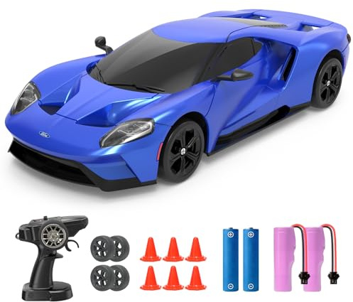 YONCHER RC Drift Car, Remote Control Car for Kids Ford GT Officially Licensed, 1:24 20KM/H 4WD RC Cars with Lights, Fast Racing Toy Car for Boys Girls, Blue