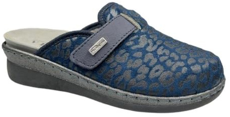 VIRGO FIRENZE Pantofole Donna Made in Italy con Plantare Estraibile, Ciabatte Sanitarie con Strappo Regolabile, Comode con Zeppa e Suola Antiscivolo, blu, 36