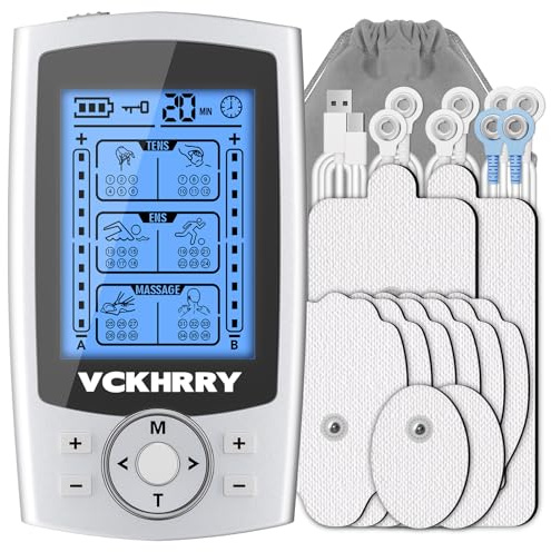 VCKHRRY Électrostimulateur Musculaire 3 en 1 TENS EMS, Massage Relaxant | Entraînement Musculaire, 36 Programmes 2 Canaux Indépendants, Réutilisable 10 Électrodes, Facile à Emporter