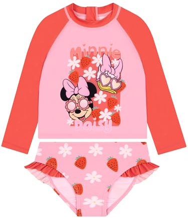 Disney Minnie Mouse Bañador Piscina Niña 2 Piezas, Bañador Natacion Niña Manga Larga, Traje De Baño Niños con Minnie & Daisy