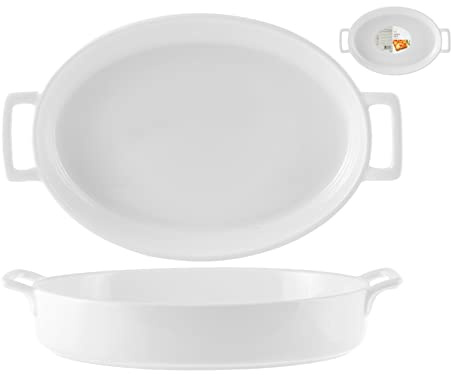 H&H 85923 Fuente Ovalada con Asas, Porcelana, Blanco