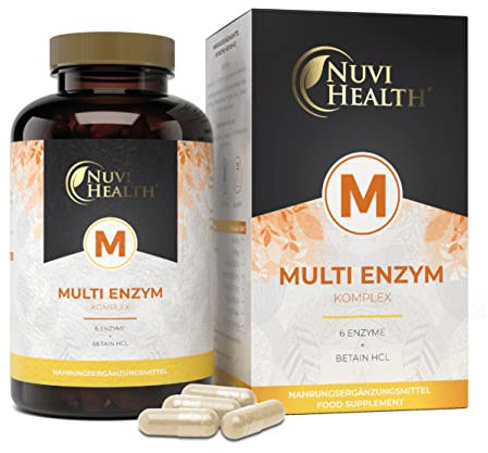 Enzym Komplex - Umfangreicher Mix mit 6 Enzymen + Betain HCL - Mit Bromelain, Papain Amylase, Catalase, Lipase - Hochdosiert - Vegan - 120 magensaftresistente Kapseln (Bright JC Caps®)