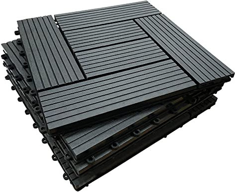 CLICK-DECK Composite Decking Tiles 30x30cm Interlocking Outdoor Deck Tile | Patio, Balcony, Roof Terrace & Hot Tub | Easy Installation | Low Maintenance, Weather-Resistant (6 Tiles, Ebony Mosaic)