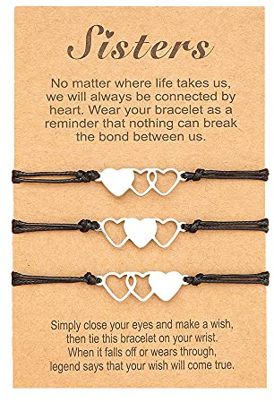 GUO 3 piezas pulseras amistad pulsera de pareja amistad larga distancia promesas pulseras iguales para las damas pares mejores amigos madre hija pulseras, L, Acero inoxidable Nailon