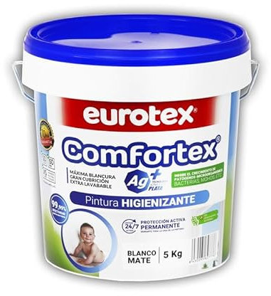 Pintura Higienizante Comfortex AG+ con Tecnología de Iones de Plata - Pintura Plástica Blanca Interior y Exterior - Evita el crecimiento de Virus y Microorganismos (5 Kg)