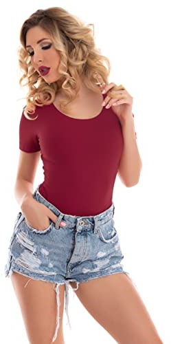 Magi Stringbody Mit Rundhals Overall Kurze Ärmel Damen Unterzieh-Body Optimale Passform Sportlicher Tanz-Body für Frauen (S, Bordeaux)