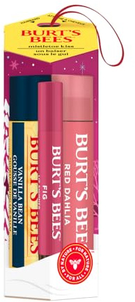 Burt's Bees Gift Set, Moisturising Lip Balm, Tinted Lip Balm and Lip Shimmer, Mistletoe Kiss Red Limited Edition