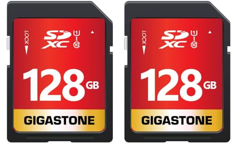 GIGASTONE Paquete de 2 Tarjetas SD UHS-I U1 Clase 10 SDXC de 128GB, Tarjeta de Memoria SDXC de Alta Velocidad, Video Full HD, cámara Digital Canon, Nikon, Sony, Panasonic