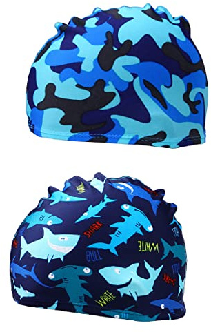 SCJJZ Bonnet de bain en silicone pour garçons - Bonnet de piscine avec motifs mignons de dessins animés (camouflage, requin)