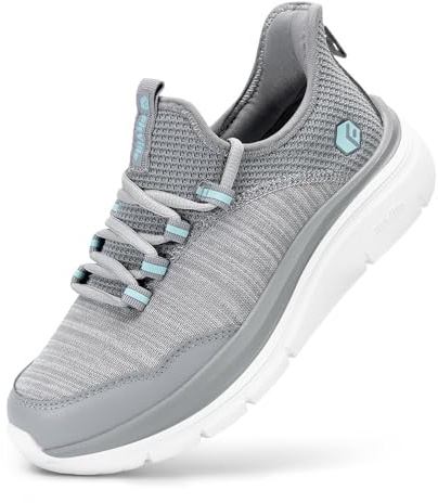FitVille Womens Wide Trainers Athletic Mesh Walking Shoes Lightweight Comfortable Running Shoes, Ash Gray, 6, Wide