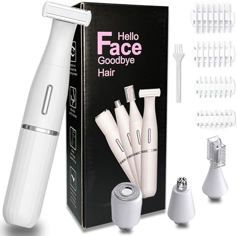 Yoyika 5 en 1 Depiladora Afeitadora Eléctrica para Mujer, Portátil Recortadora Femenina con Tecnología Húmeda/Seca, USB Cable, para Cara, Cejas, Nariz, Axilas, Piernas, Vello Facial, Bikini (Blanco)