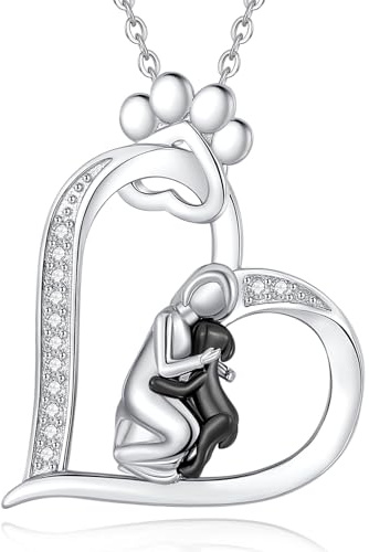 INFUSEU Collana Ragazza Con Cane, Argento Sterling 925 Zampa Cuore Cani Ciondolo Dorato Stampa Zampa Gioielli Labrador Beagle Regali per Donne Ragazze
