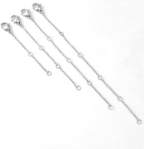 ZXCHOME 4 Piezas Extensor de Collar Plata, 5.5/7.5/9.5/11.5 cm Extensor de Collar Extensión Extensor de Cadena Necklace Extender para Collares Pulseras Fabricación de Joyas Mujeres Hombres