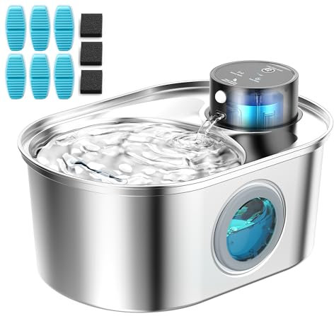 Katzenbrunnen Kabellos Edelstahl - Trinkbrunnen für Katze Akku Hunde Brunnen Wasserbrunnen Sensor Fountain Katzen Trinkbrunnen Wasserspender für Katze Drahtlos Leise Wasserpumpe mit 6 Filters