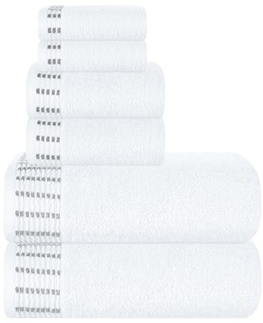 MALLONI HOME Ultra Soft 6er-Pack Baumwoll-Handtuch-Set, enthält 2 übergroße Badetücher 70 x 140 cm, 2 Handtücher 40 x 60 cm und 2 Waschbetten 30 x 30 cm, Weiß